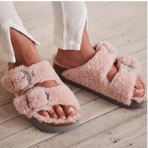 Papillio by Birkenstock Arizona Big Buckle Shearling Teddy Sandals Crystal Rose